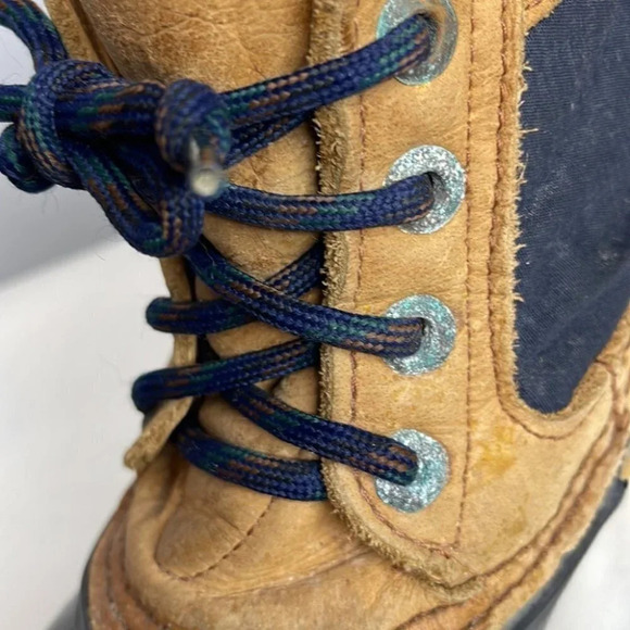 SOREL VINTAGE Duck Boots Navy Brown Leather Lined Ankle Lace Up Gorpcore Size 6 - Picture 8 of 14